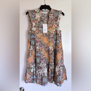 NWT Caroline Constas Peach Floral Paisley Sundress Small